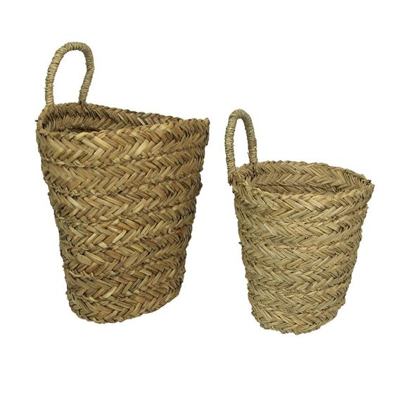 Set of 2 Woven Seagrass Basket Indoor Planters With Handle Plant Wicker Pots - Picture 2 of 5
